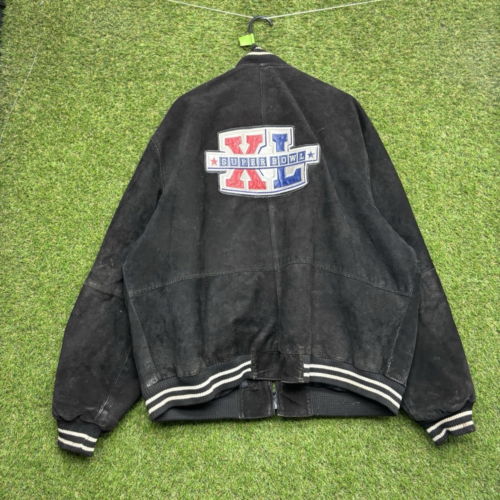Vintage 2006 NFL Super Bowl XL Jacket Mens 2XL Black Suede Varsity Steelers